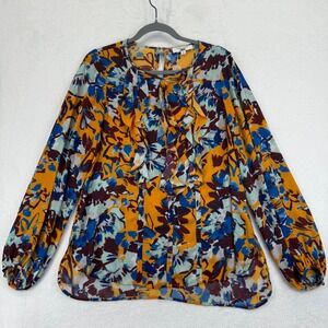 Prabal Gurung Floral Ruffle Blouse Size‎ 12 Long Sleeve Career Casual